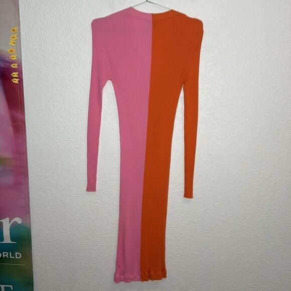 NWT STAUD Shoko Sweater Dress Cardigan Colorblock Pink Orange XS - Picture 7 of 12